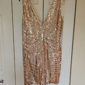 Glamorous Sequin V-Neck Mini Dress in Rose Gold